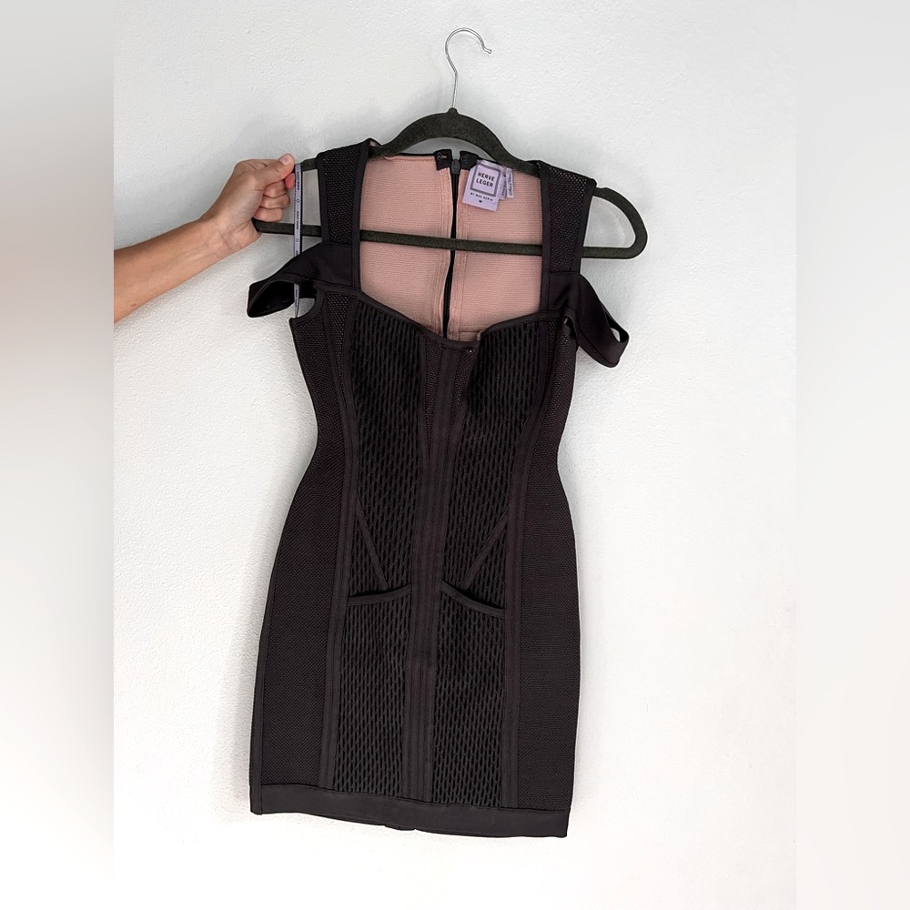 Herve Leger Body Con Mini Dress in Charcoal Gray